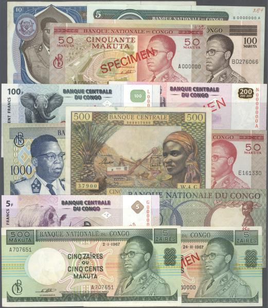 Congo: about 300 banknotes containing the following Pick numbers in different qu...