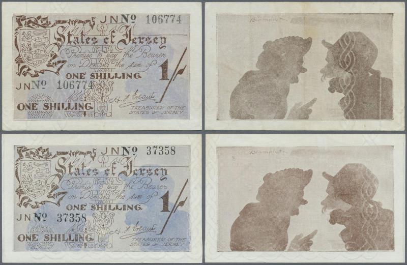 Jersey: pair of the 1 Shilling ND(1941-42) issued under German Occupation in WW ...