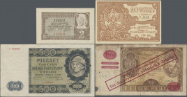 Poland: Nice collection with 26 banknotes, comprising for example 100 Zlotych 1934 (1939) P.90 (F-), 2 Zlote 1940 P.92 (aUNC), 500 Zlotych 1940 P.98 (...