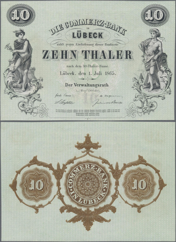 Deutschland - Altdeutsche Staaten: Die Commerz-Bank in Lübeck 10 Thaler 1865, bl...