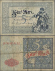 Deutschland - Deutsches Reich bis 1945: 5 Mark Reichskassenschein 1882, Ro.6, stärker gebrauchte Erhaltung mit Flecken und diversen Knicken, Erhaltung...