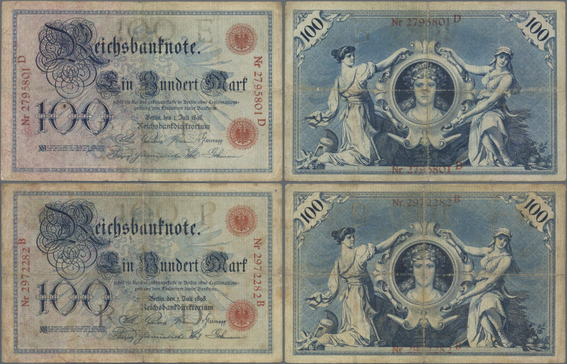 Deutschland - Deutsches Reich bis 1945: 2x 100 Mark 1898 mit Udr.-Bst. B und D, ...