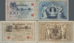 Deutschland - Deutsches Reich bis 1945: Reichsbanknote 100 Mark vom 1. Juli 1898 (Ro.17, F+) und 1000 Mark vom 1. Juli 1898 (Ro.18, VF+). Sehr selten ...