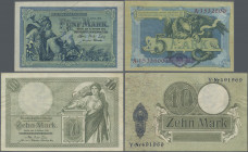Deutschland - Deutsches Reich bis 1945: Lot mit 5 Banknoten der Serie 1904, 1906, dabei 2x 5 Mark 1904 (Ro.22a,b, UNC) und 3x 10 Mark 1906 (Ro.27a,b, ...