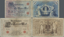 Deutschland - Deutsches Reich bis 1945: Lot mit 4 Banknoten der Serie 1905, dabei 3x 100 Mark (Ro.23, F/F+) und 1000 Mark (Ro.26, F+). (4 Stück)
 [ta...