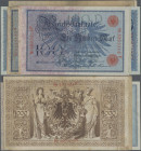 Deutschland - Deutsches Reich bis 1945: Lot mit 9 Banknoten der Serie 1908, dabei 100 Mark (Ro.33a, UNC), 100 Mark Kriegsausgabe mit gelblichem Unterd...