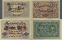 Deutschland - Deutsches Reich bis 1945: Lot mit 5 Banknoten der Serie 1914, dabei 2x 20 Mark (Ro.49a,b, XF, aUNC) und 3x 50 Mark (Ra.50a,b, aUNC/UNC)....