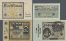 Deutschland - Deutsches Reich bis 1945: Kleines Lot mit 7 Banknoten, dabei 20 Mark Darlehenskassenschein 1914, KN 7-stellig, Serie S, (Ro.49b, UNC), 5...
