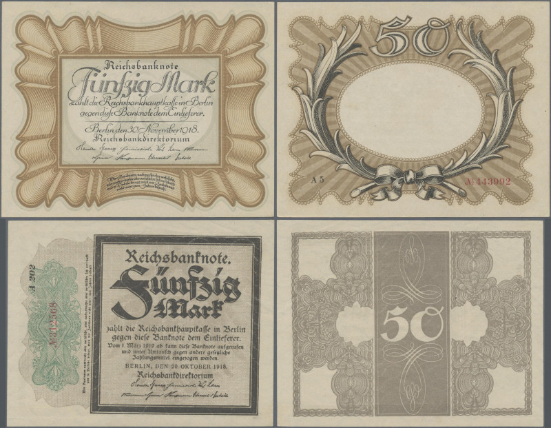 Deutschland - Deutsches Reich bis 1945: Lot mit 9 Banknoten zu 50 Mark 1918, dab...