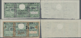 Deutschland - Deutsches Reich bis 1945: Zinskupons der Anleihe 1918, Serie ”q” zu 2,50 Mark und 12,50 Mark, Ro.61a,c, P.NL, beide in sehr schöner Erha...