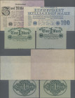 Deutschland - Deutsches Reich bis 1945: Lot mit 4 Fehlschnitten , dabei 2x 1 Mark Darlehenskasse 1922 Ro.73, 100 Milliarden Mark 1923 Ro.123 und 2 Mil...