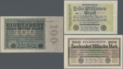 Deutschland - Deutsches Reich bis 1945: Kleines Lot mit 3 Fehldrucken zu 10 Millionen Mark 1923 (Ro.105a), 100 Millionen Mark 1923 (Ro.106a) und 200 M...