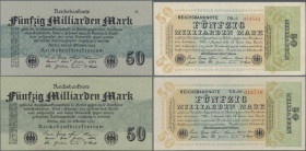 Deutschland - Deutsches Reich bis 1945: Lot mit 6 Banknoten, dabei 4x 50 Milliarden Mark vom 10.10.1923, Ro.116a (XF), Ro.116d (F), Ro.117b (aUNC), Ro...