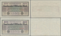 Deutschland - Deutsches Reich bis 1945: 2x 200 Milliarden Mark 1923, Ro.118b KN 6-stellig und Fz. DV (F+/VF) und Ro.118f KN 6-stellig und Fz. ZK (XF+/...