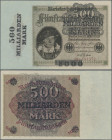 Deutschland - Deutsches Reich bis 1945: 500 Milliarden Mark 1923 Überdruck auf 5000 Mark, Firmendruck mit Fz. G, Ro.121b, minimal bestoßene Ecken und ...
