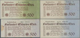 Deutschland - Deutsches Reich bis 1945: Lot mit 10 Banknoten zu 500 Milliarden Mark 1923 Ro.124a (XF+/aUNC), Ro.124b (aUNC), Ro.124c (F), 5x Ro.124d m...
