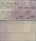 Deutschland - Deutsches Reich bis 1945: Lot mit 5 Banknoten zu 1 Billion Mark 1923, Ro.126, dabei dreimal Reichsdruck Ro.126a mit Serien A, B und G (V...