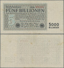 Deutschland - Deutsches Reich bis 1945: 5 Billionen Mark vom 1. November 1923, KN 6-stellig rot und Fz. A, Ro.127d, senkrechter Mittelknick, einige we...