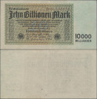 Deutschland - Deutsches Reich bis 1945: 10 Billionen Mark vom 01. November 1923, Reichsdruck, Serie ”D”, KN 8-stellig, Ro.128a, leicht gebraucht mit f...