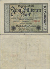 Deutschland - Deutsches Reich bis 1945: 10 Billionen Mark vom 01. November 1923, Firmenzeichen ”HM”, KN 6-stellig, Ro.129a, stärker gebraucht mit Einr...