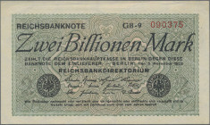 Deutschland - Deutsches Reich bis 1945: Kleines Lot mit 6 Banknoten zu 2 Billionen Mark 1923, Ro.132, dabei 4x Wz. Hakensterne und 6-stelliger KN (Ro....