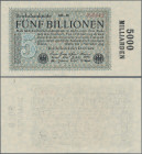 Deutschland - Deutsches Reich bis 1945: 5 Billionen Mark vom 7. November 1923, KN 6-stellig rot, Fz. DB, Ro.133h, sehr sauberes Papier, senkrechter Mi...