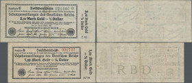 Deutschland - Deutsches Reich bis 1945: Zwischenscheine der Schatzanweisungen des Deutschen Reichs zu 1,05 Mark Gold = 1/4 Dollar 1923, Ro.140a (F/F-)...
