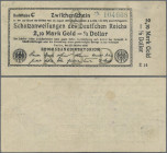 Deutschland - Deutsches Reich bis 1945: Zwischenschein der Schatzanweisungen des Deutschen Reichs zu 2,10 Mark Gold = 1/2 Dollar 1923, Ro.141a, senkre...