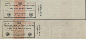 Deutschland - Deutsches Reich bis 1945: Zwischenscheine der Schatzanweisungen des Deutschen Reichs zu 1,05 Mark Gold = 1/4 Dollar 1923, Ro.143d (F+) u...