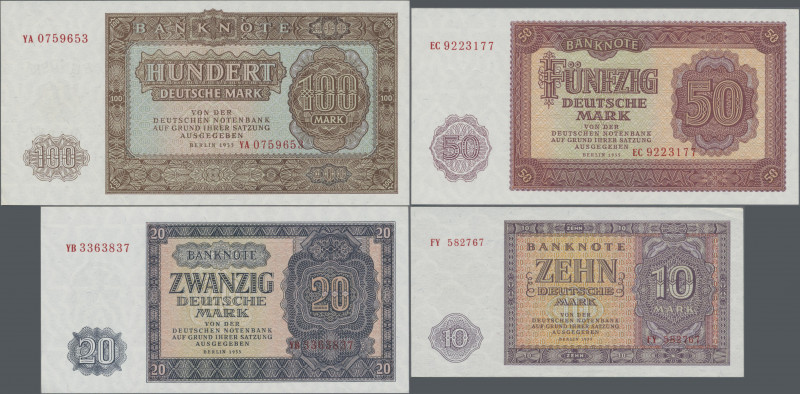 Deutschland - DDR: Banknotensatz der Notenbank 1955 mit 5, 10, 20, 50 und 100 Ma...