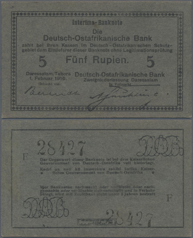 Deutschland - Kolonien: Deutsch-Ostafrikanische Bank 5 Rupien Interims-Banknote ...