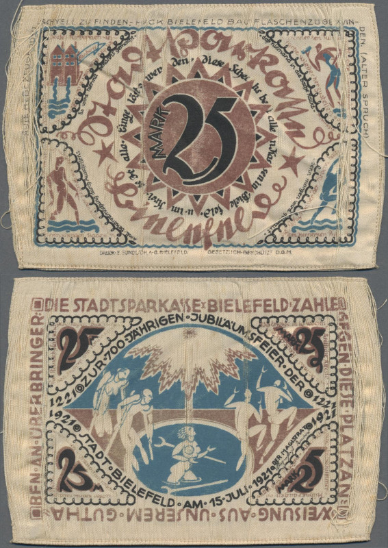 Deutschland - Notgeld besonderer Art: Bielefeld, 25 Mark, 15.7.1921, Seide, rs. ...