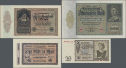 Deutschland - Deutsches Reich bis 1945: Album mit 104 Banknoten Inflation bis Drittes Reich, dabei u.a. 10.000 Mark 1922 (Ro.68a, aUNC), 2x 500 Mark 1...