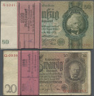 Deutschland - Deutsches Reich bis 1945: Set mit 73 Banknoten, dabei 51 x 20 Reichsmark 1929 Ro.174, diverse Unterdruckbuchstaben, ein Bündel mit 50 St...