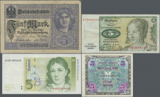 Deutschland - Deutsches Reich bis 1945: Lot 10 Banknoten, dabei u. A. 100 Mark 1898 (Ro.17, F), 5 Rentenmark 1926 (Ro.164b, VF) oder 20 Mark 1948 (Ro....