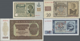 Deutschland - DDR: Sammelalbum mit mehr als 100 Banknoten DDR von 1948 bis 1985 und etwas LPG-Geld, mit vielen Varianten, dabei u.a. 5 Mark Kuponausga...
