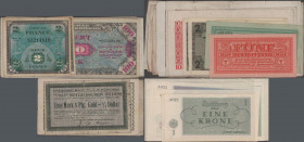 Deutschland - Sonstige: Kleines Lot mit diversen Banknoten, dabei Theresienstadt Quittung 1 Krone - 50 Kronen (6 Scheine), 12 Banknoten der All. Milit...