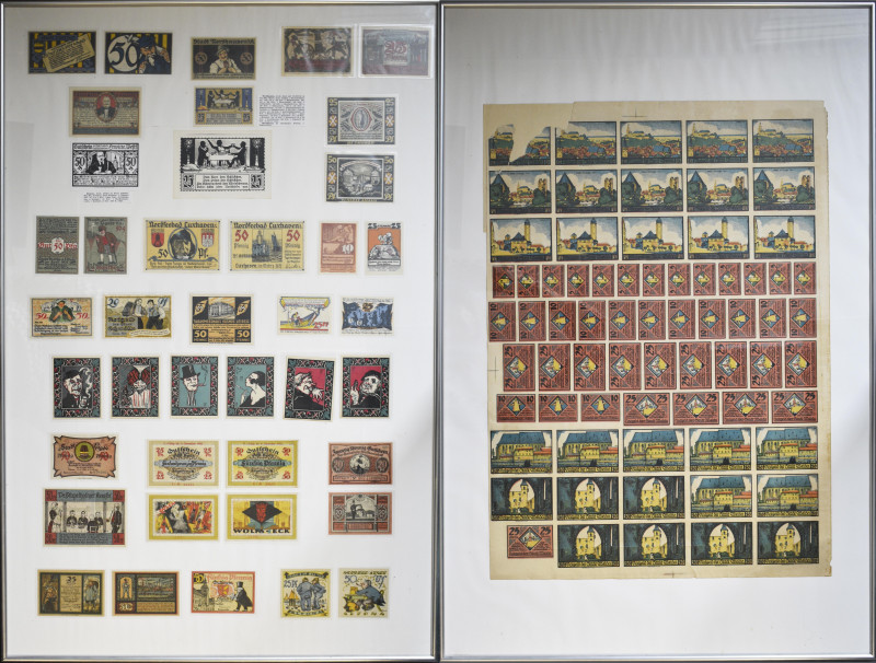 Deutschland - Notgeld: 2 Bilderrahmen - Ausstellungsrahmen mit Serienscheinen. E...