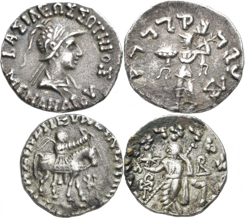 Indien: Lot 2 Münzen, dabei: Baktria, Menander I. ca. 155-130 v.Chr. Drachme, Dr...