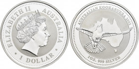 Australien: Elizabeth II. 1952-,: 1 Dollar 2002, Silber Kookaburra, 1 OZ 999/1000 Silber, KM# 691.1. Besserer Jahrgang, in Kapsel, leicht angelaufen, ...