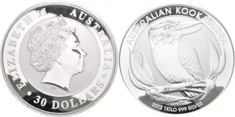 Australien: Elizabeth II. 1952-,: 30 Dollars 2012 P, Silber Kookaburra, 1 Kilo 9...