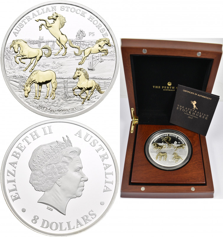 Australien: Elizabeth II. 1952-,: 8 Dollars 2017, Australian Stock Horse gilded ...