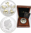 Australien: Elizabeth II. 1952-,: 8 Dollars 2017, Australian Stock Horse gilded edition, 5 OZ 999/1000 Silber, teilvergoldet (24 Karat). Mit Zeichen P...