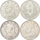 China: Lot 4 Münzen: 1 Dollar (Yuan) Präsident Yüan Shih-kai, Year 3 (1914), KM# Y 329. Gewicht je 26,6 bis 26,7 g. Überwiegend sehr schön.
 [differe...
