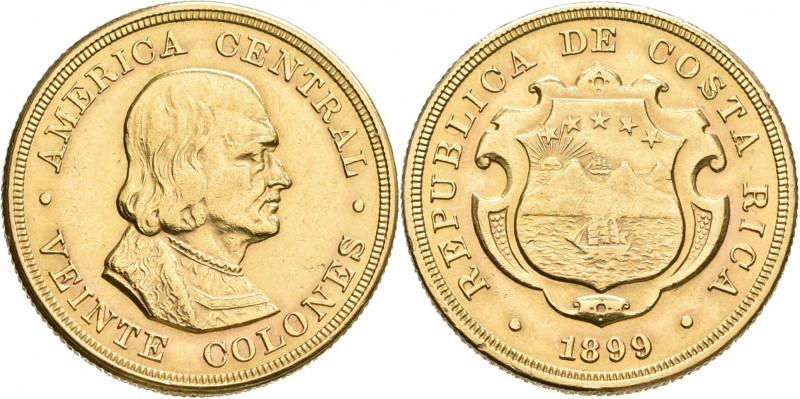 Costa Rica: 20 Colones 1899. Büste Columbus nach rechts. KM# 141, Friedberg 19. ...