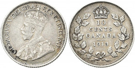 Kanada: George V. 1910-1936: 10 Cents 1913, KM# 23, Variante Small Leaves, seltener Jahrgang. Sehr schön.
 [differenzbesteuert]