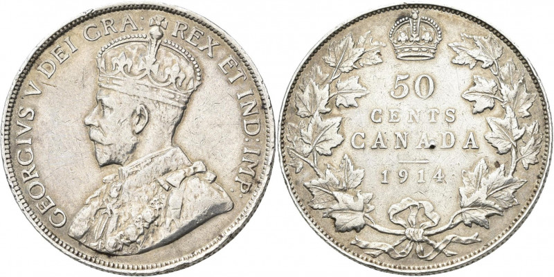 Kanada: George V. 1910-1936: 50 Cents 1914, KM# 25, seltener Jahrgang. Randfehle...