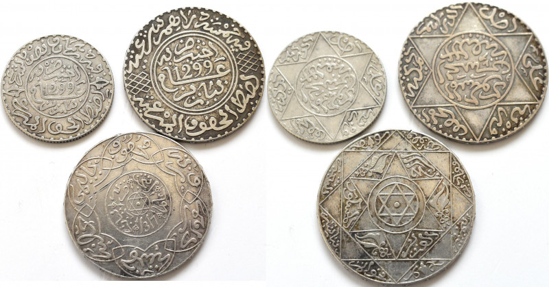 Marokko: Kleines Lot 3 Münzen, dabei 2½ und 5 Dirham AH 1299 (1881) und 5 Dirham...