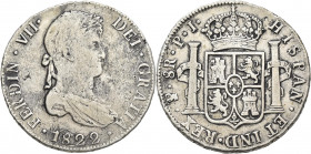 Mexiko: Ferdinand (Fernando) VII. 8 Reales 1822 PI (Potosi) für Bolivien. 26,74 g. Schön.
 [differenzbesteuert]