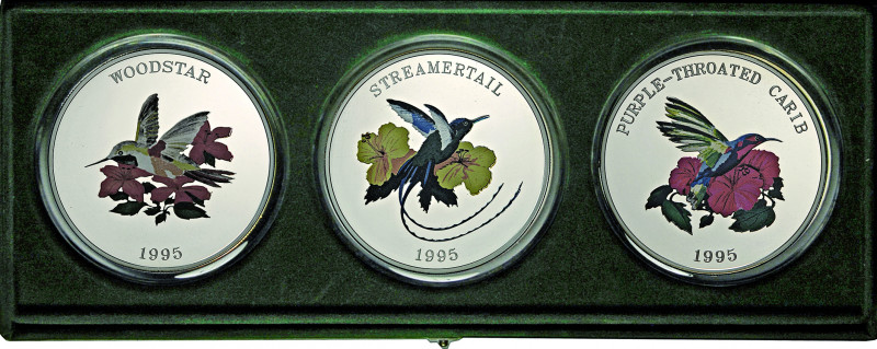 Turks & Caicos Inseln: ”Die schönsten Kolibri” - Drei Riesen Farb-Silbermünzen (...